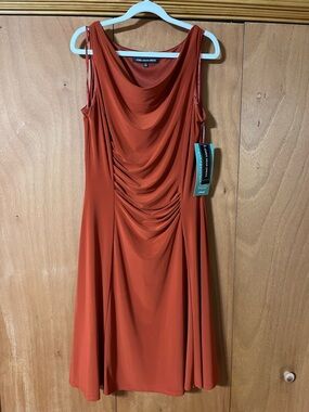 Jones New York Rust-Orange Sleeveless Midi Dress